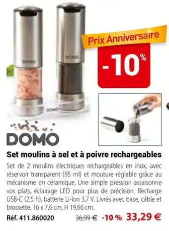 DOMO Set moulins à sel et à poivre rechargeables