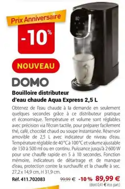 Mathon DOMO Bouilloire distributeur d'eau chaude Aqua Express 2,5 L offre