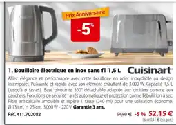Mathon Cuisinart Bouilloire électrique en inox sans fil 1,5 L offre
