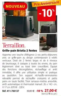 Mathon Terraillon Grille-pain Bristia 2 fentes offre
