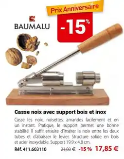 Mathon BAUMALU Casse noix avec support bois et inox offre
