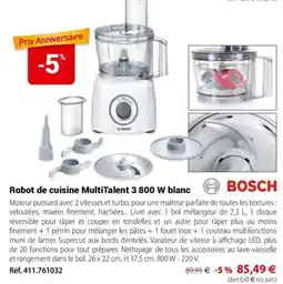 Mathon Bosch robot de cuisine multitalent 3 800 w blanc offre