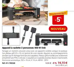 Mathon Appareil a raclette 2 personnes 400 w onli offre