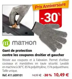 Mathon Mathon gant de protection contre les coupures droitier et gaucher offre