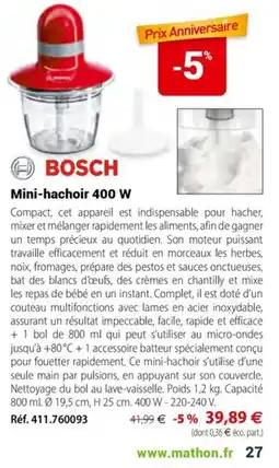 Mathon Bosch mini-hachoir 400 w offre