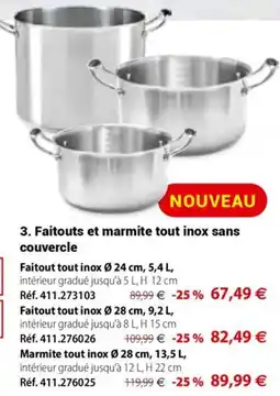 Mathon Faitouts et marmite tout inox sans couvercle offre