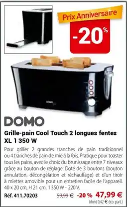 Mathon DOMO Grille-pain Cool Touch 2 longues fentes XL 1 350 W offre