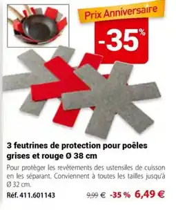 Mathon 3 feutrines de protection pour poêles grises et rouge Ø 38 cm offre
