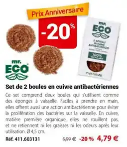 Mathon mr. ECO Set de 2 boules en cuivre antibactériennes offre