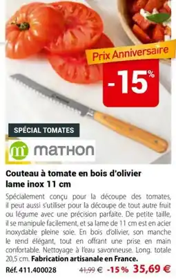 Mathon MATHON Couteau à tomate en bois d'olivier offre