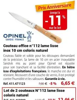 Mathon OPINEL Couteau office n°112 lame lisse inox 10 cm coloris naturel offre