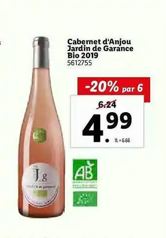 Lidl Cabernet D'anjou Jardin De Garance Bio 2019 offre
