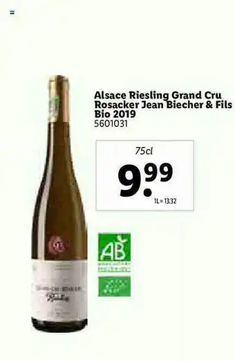 Lidl Alsace Riesling Grand Cru Rosacker Jean Biecher & Fils Bio 2019 offre