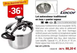 Mathon Lacor Lot autocuiseur traditionnel en inox + panier vapeur offre