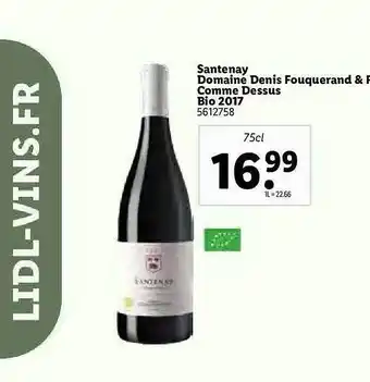Lidl Santenay Domaine Denis Fouquerand Comme Dessus Bio 2017 offre