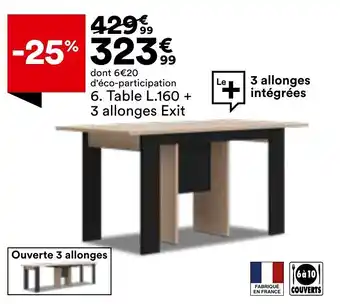 BUT Table L.160 + 3 allonges exit offre