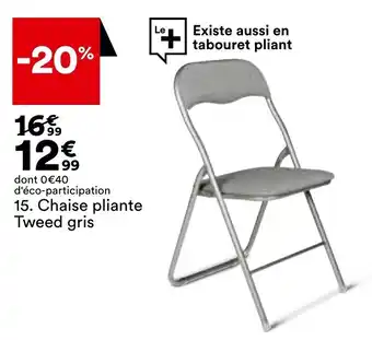 BUT Chaise pliante tweed gris offre