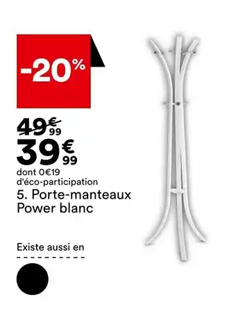 BUT Porte-manteaux power blanc offre