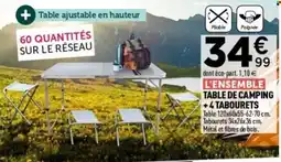 Centrakor Table de camping + 4 tabourets offre