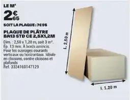 Brico Dépôt PLAQUE DE PLÂTRE BA13 STD CE offre