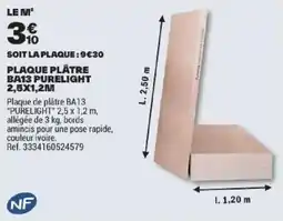 Brico Dépôt PLAQUE PLÂTRE BA13 PURELIGHT offre