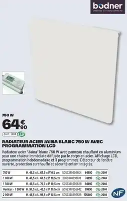 Brico Dépôt Bodner radiateur acier jaina blanc 750 w offre