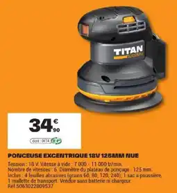 Brico Dépôt TITAN Ponceuse excentrique 18V 125mm nue offre