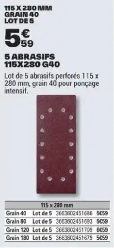 Brico Dépôt 5 ABRASIFS 115X280 G40 offre