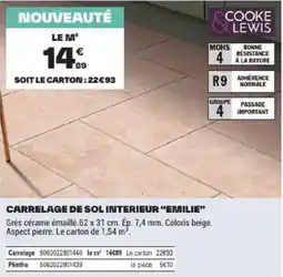 Brico Dépôt COOKE LEWIS CARRELAGE DE SOL INTERIEUR "EMILIE" offre