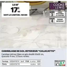 Brico Dépôt COOKE & LEWIS CARRELAGE DE SOL INTERIEUR "CALACATTO" offre