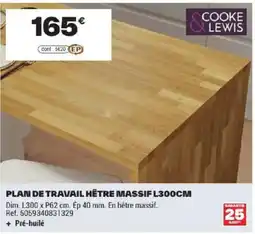 Brico Dépôt Cooke & lewis plan de travail hêtre massif l300cm offre