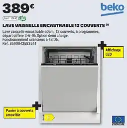 Brico Dépôt Beko Lave vaisselle encastrable 13 couverts offre