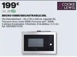 Brico Dépôt COOKE LEWIS MICRO ONDE ENCASTRABLE 25L offre