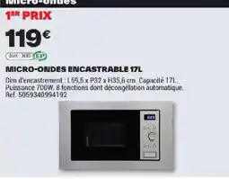 Brico Dépôt MICRO-ONDES ENCASTRABLE 17L offre