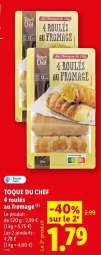 Lidl TOQUE DU CHEF 4 roulés au fromage offre