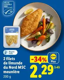 Lidl LIDL 2 filets de limande du Nord MSC meunière offre