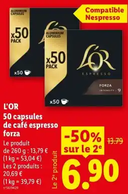 Lidl L'OR 50 capsules de café espresso forza offre