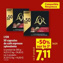Lidl L'OR 50 capsules de café espresso splendente offre