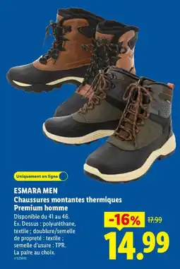 Lidl ESMARA MEN Chaussures montantes thermiques Premium homme offre