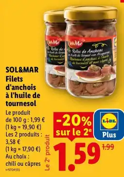 Lidl SOL&MAR Filets d'anchois à l'huile de tournesol offre