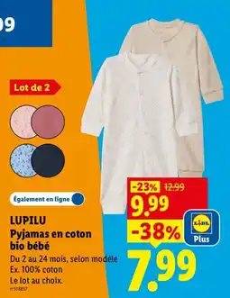 Lidl LUPILU Pyjamas en coton bio bébé offre
