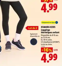 Lidl Esmara kids leggings thermiques enfant offre