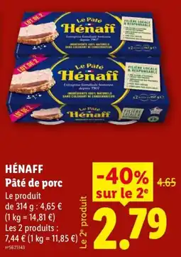 Lidl Hénaff Pâté de porc offre