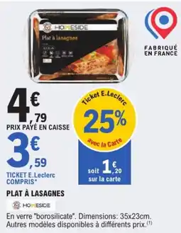 E.Leclerc HOMESIDE Plat à lasagnes offre