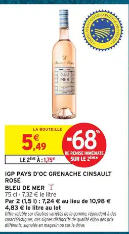 Intermarché Hyper Bleu de mer igp pays d'oc grenache cinsault rosé offre
