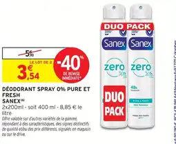 Intermarché Hyper Sanex déodorant spray 0% pure et fresh offre