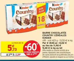 Intermarché Hyper Kinder barre chocolatée country céréales offre