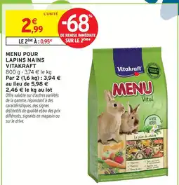 Intermarché Hyper Vitakraft menu pour lapins nains offre