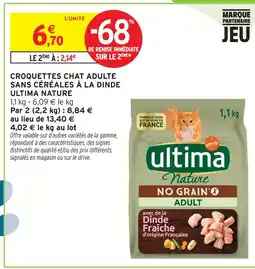 Intermarché Hyper Ultima nature croquettes chat adulte sans céréales à la dinde offre