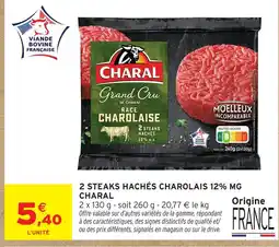 Intermarché Charal 2 steaks hachés charolais 12% mg offre